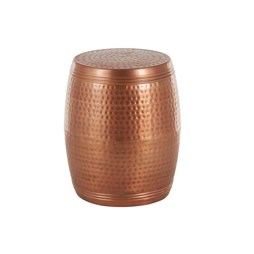 Copper Hammered Metal Drum Shaped Accent Table