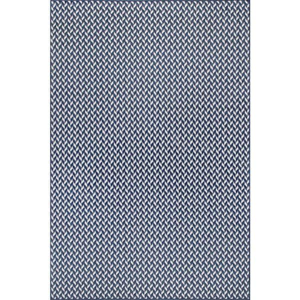 Camryn Herringbone Navy 7 ft. x 7 ft. Outdoor Square Rug