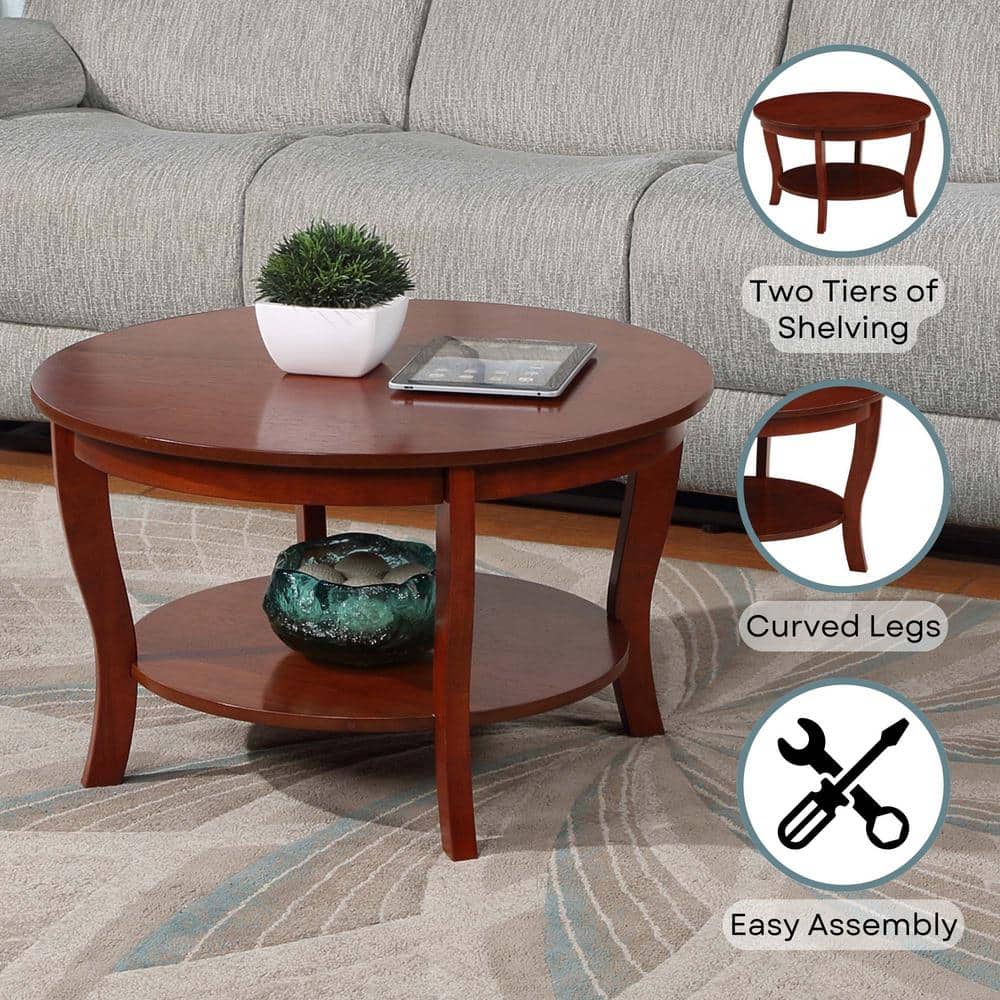 Heritage Round Mahogany Wood Coffee Table with Shelf