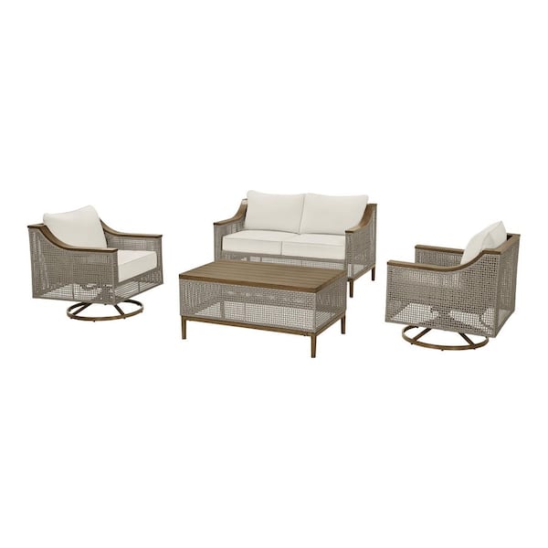 Pinecrest 4-Piece Wicker Patio Conversation Set with CushionGuard Beige Cushions