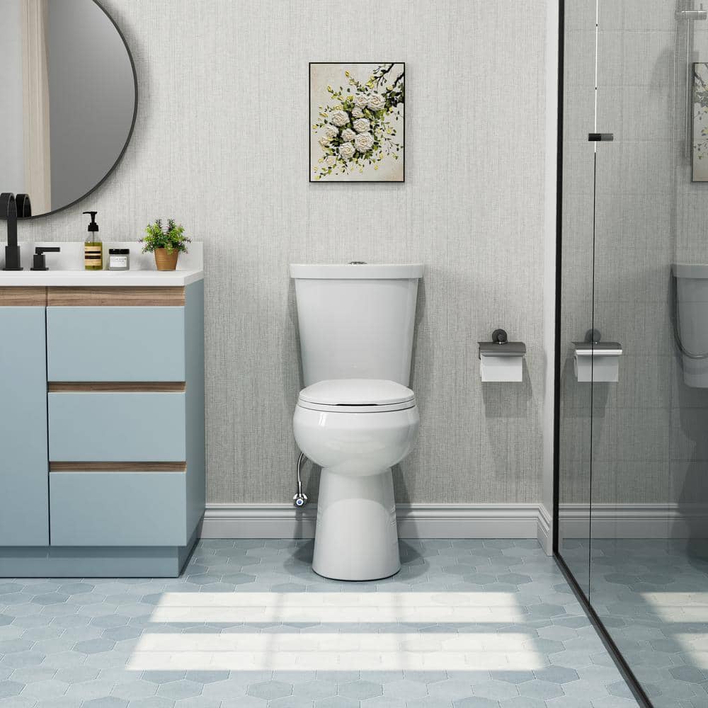 White Vitreous China 21" Tall Round Dual Flush Toilet