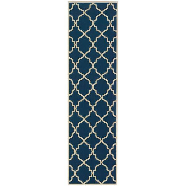 Home Decorators Collection Newport Navy 2 ft. x 8 ft. Indoor/Outdoor Patio Runner Rug