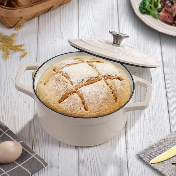 2 qt. Round Enameled Cast Iron Dutch Oven in Cream with Lid