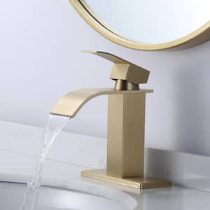 4 in. Centerset Single Handle High Arc Bathroom Faucet with Drain Kit Included in Gold