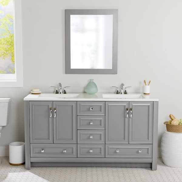 Glacier Bay Candlesby 60 in. W x 19 in. D x 33 in. H Double Sink  Bath Vanity in Sterling Gray with White Cultured Marble Top