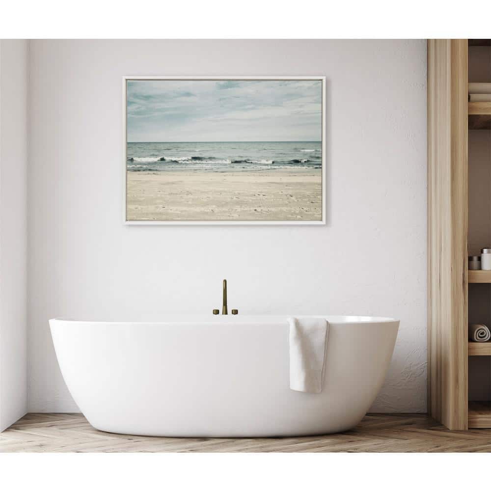 Sylvie Beach Framed Canvas Print in White Frame