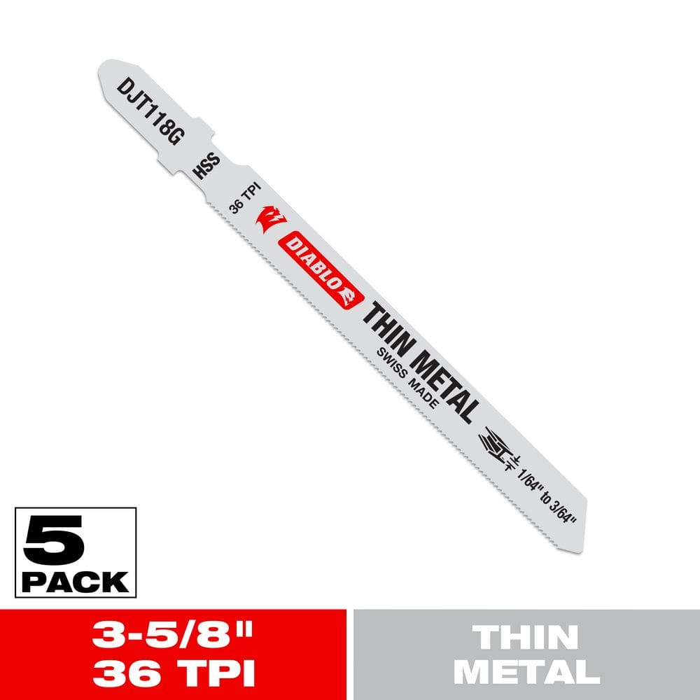 3-5/8 in. 36 TPI High Speed Steel T-Shank Jig Saw Blades for Thin Metal (5-Pack) price history on PriceWatchPro