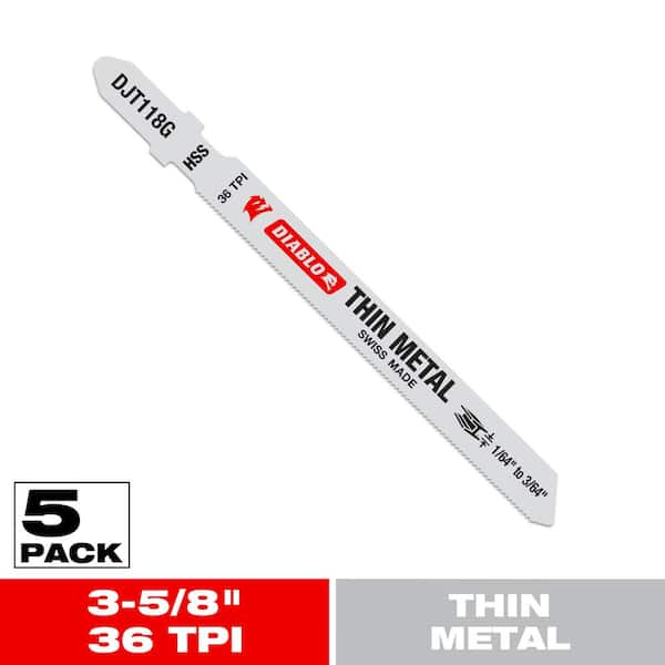 3-5/8 in. 36 TPI High Speed Steel T-Shank Jig Saw Blades for Thin Metal (5-Pack)