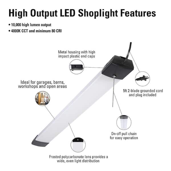 4 ft. LED 100-Watt (300-Watt Equivalent) 10,000 Lumens 4000K Garage  Lighting Shop Light, Silver