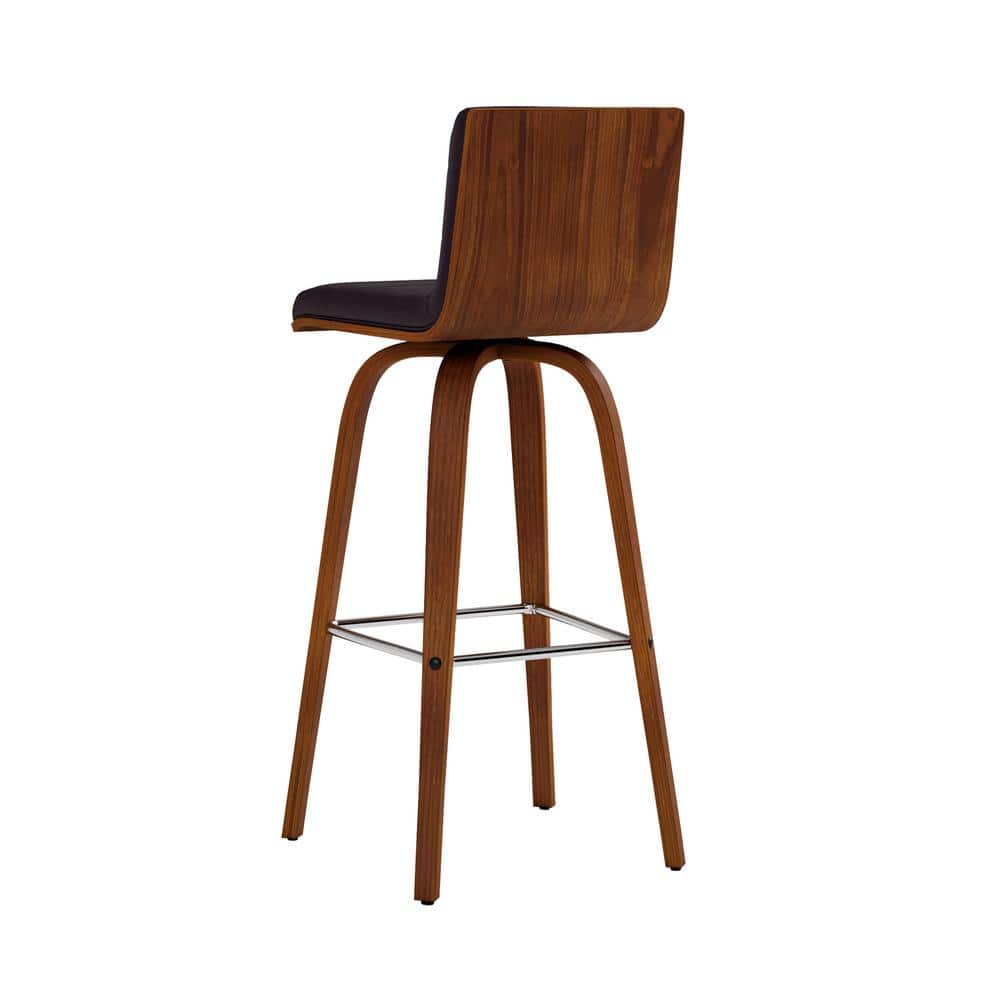 Vienna Contemporary Swivel Bar Stool in Walnut & Brown Leather