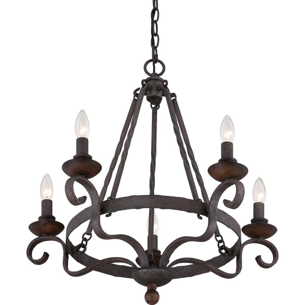Noble Mini 24" Rustic Black Steel Chandelier with Dark Walnut Accents