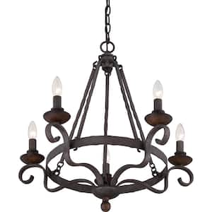 Noble 5-Light Rustic Black Candle-Style Chandelier