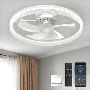 20 in. Modern Indoor White Flush Mount Ceiling Fans with Remote Control - Timing Fan with Light Dimmable for Bedroom