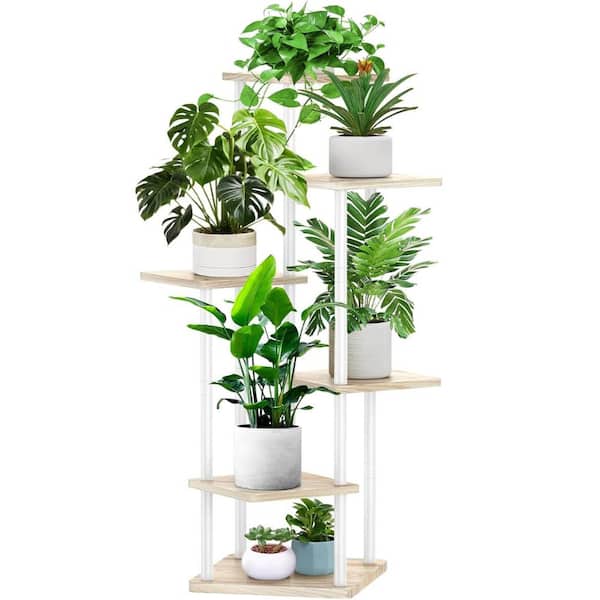6 Tier White Oak Wood Plant Stand (11.8 in. W x 52.16 in. H) YA64