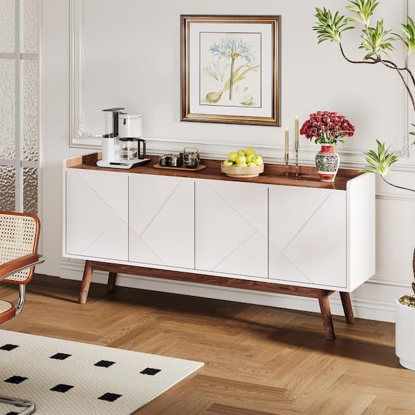 Ahlivia White Wood 55 in. Sideboard Buffet Cabinet with Storage Wood Coffee Bar Cabinet Console Table Cabinet with Doors