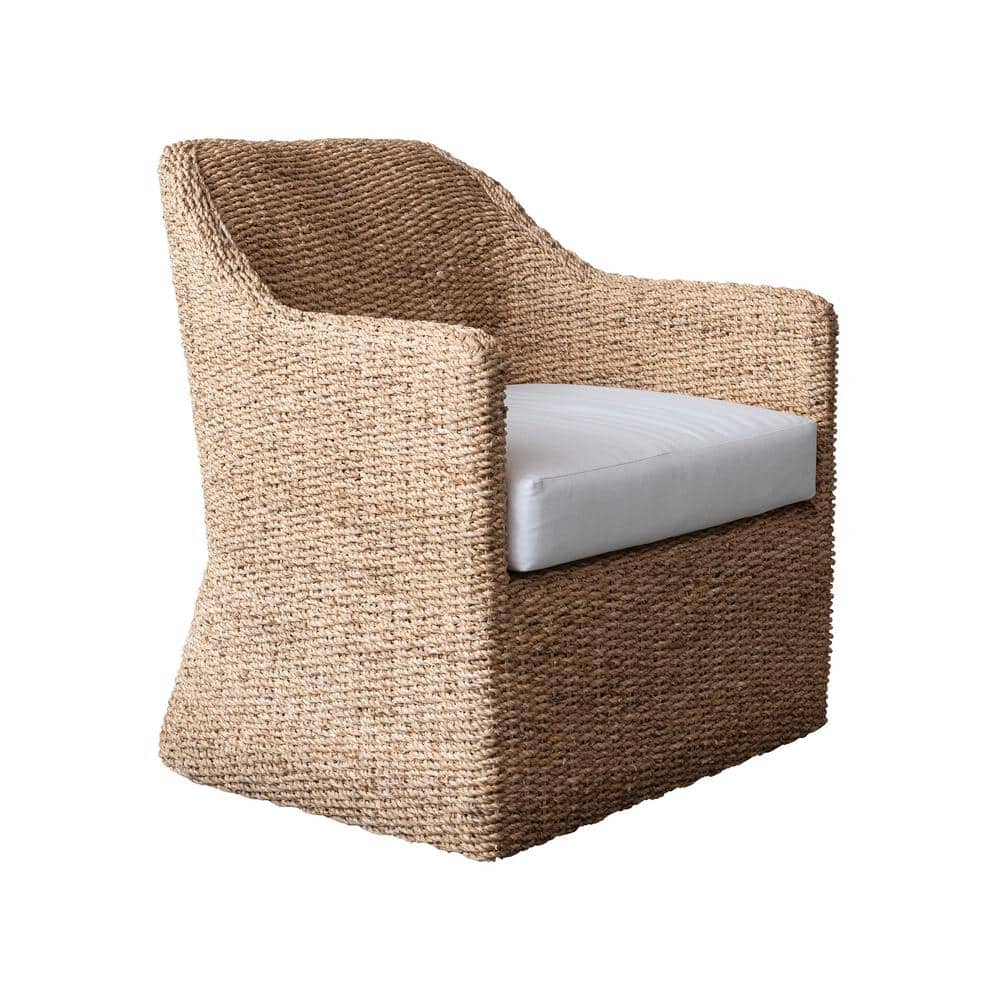 Natural Acacia Wood Lounge Chair with White Cushions