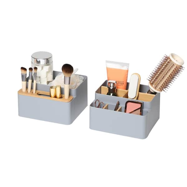 Seville Classics Bamboo Pen and Pencil Caddy Set with Drop-In Dividers,  Phone Holder Storage Office Desk Organizer, Gray (2-Piece) WEB634 - The  Home Depot