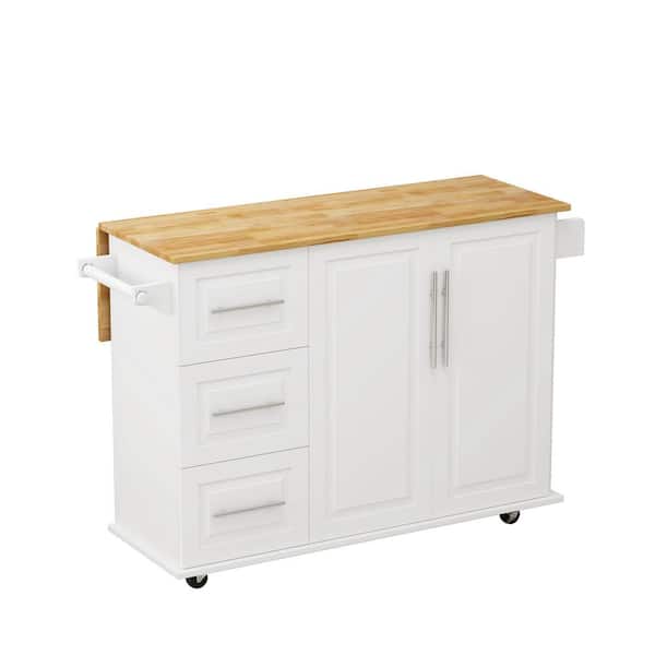 CAPRIHOME BATH LLC 43 in. Kitchen Cart with 2 Door Cabinet and 3 Drawers in White