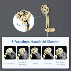 Roun Single-Handle 5-Spray 10 in. Rain Shower Head 1.8GPM Wall Mounted Shower Faucet in Gold