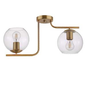 Marojales 21.93 in. W x 10.08 in. H 2-Light Brushed Gold Semi-Flush Mount with Clear Glass Shades