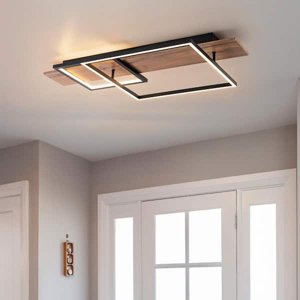 2-Light 29.5 in. Iris Integrated LED Wood Flush Mount Ceiling Light