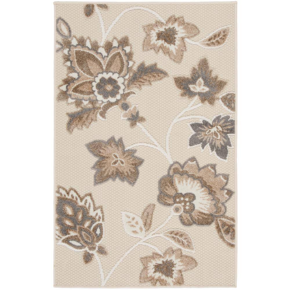 Beige Floral Synthetic Rectangular Rug 2'8" x 4'