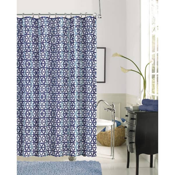 Dainty Home Jupiter 72 in. Blue Faux Linen Printed Shower Curtain