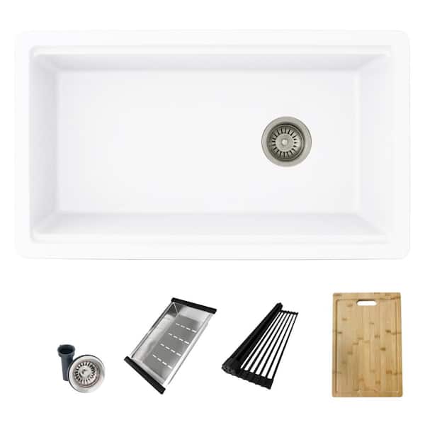 Dual Mount 32 inch White Composite Granite Single Bowl Workstation Kitchen Sink