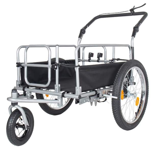 9.2 cu. ft. Steel Garden Cart with Convertible Stroller & Pull Cart w/Suspension in Black