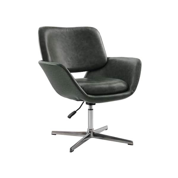 Art Leon NILA Dark Emerald Cattlehide Leather Swivel Task Arm Chair with Metal Base
