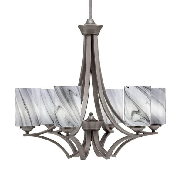 Unbranded Clevelend 6-Light Graphite Round Chandelier with 4 in. Onyx Swirl Glass Shades, No bulbs included