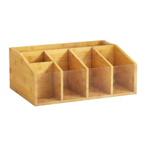 Esepony 13 in. Bamboo Coffee Station Organizer with Removable Dividers for Countertop Tea Bags, Pods, Syrup, Cup, Natural