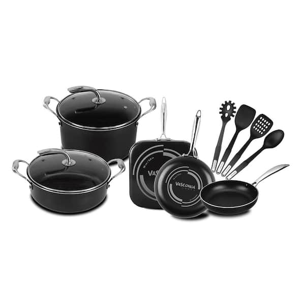 VASCONIA Urban 11-Piece Aluminum Cookware Set with Lids in Black