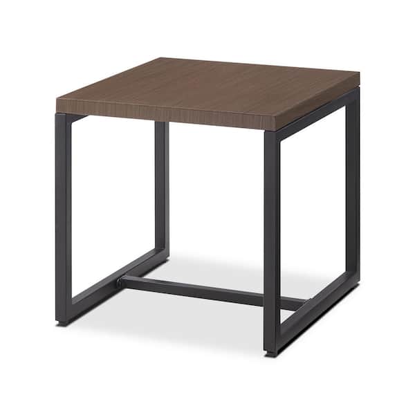 Opohoro U-Weave Brown Square Metal Outdoor Side Table with Steel Wood-Grain Top
