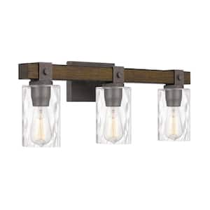 Edison 3-Light Artisan Iron and Wood Finish Vanity Light 6 in. x 24 in. x 9.25 in.