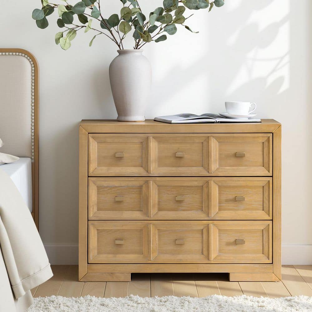 Memphis Natural Modern 3-Drawer 32 in. W Solid Wood Nightstand with Charging Station price history on PriceWatchPro