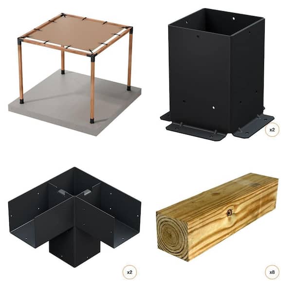 Outdoor Accents 10 ft. Sunshade, 6x6 Post Base (2-Pack), 6x6 Corner Connector (2-Pack), 6x6x10 Post (8-Count)