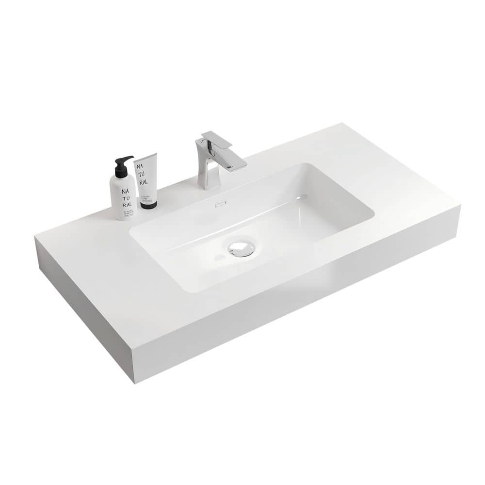 36 in. Rectangular Integrated Bathroom Sink with in Glossy White Solid ...