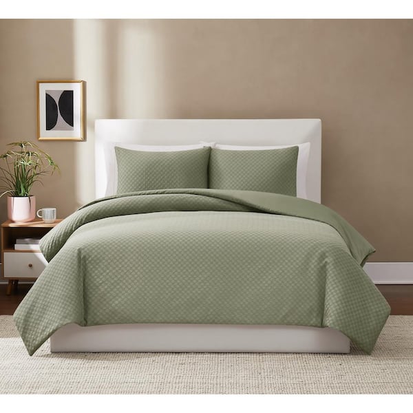 Woven Texture Green King 3 Piece Cotton Comforter Set