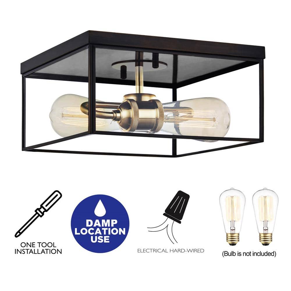 10.25" Dark Bronze and Brass Glass Flush Mount Light