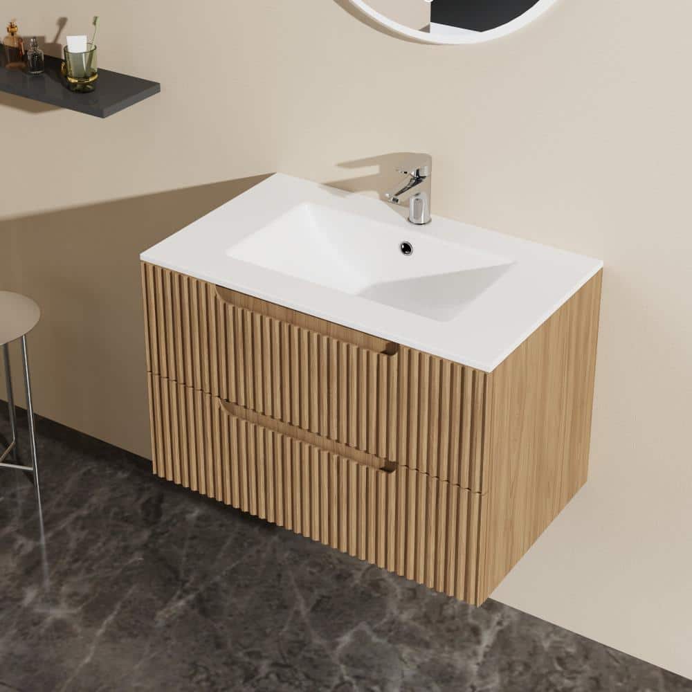 30 in.Single Sink Dark Brown Wall-mount Bathroom Vanity with White Ceramic Top,2 Drawers,Easy-Clean price history on PriceWatchPro