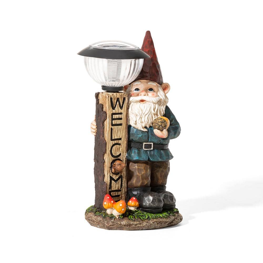 Glitzhome 16.25 in. H Outdoor Polyresin Welcome Sign Gnome