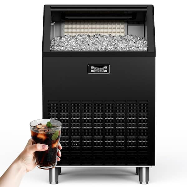 22 in. 200 lbs. /24H Full Size Cubes Undercounter Commercial Ice Maker in Black，55 lb Storag and 3 Ice Sizes