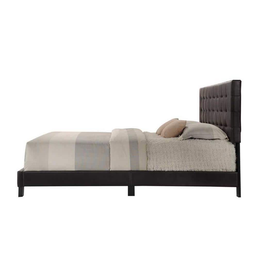 Espresso Faux Leather Tufted Queen Bed with Wood Frame