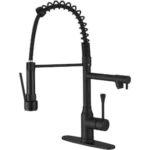 Single-Handle Pull-Down Sprayer 2-Spray High Arc Kitchen Faucet with Deck Plate in Matte Black