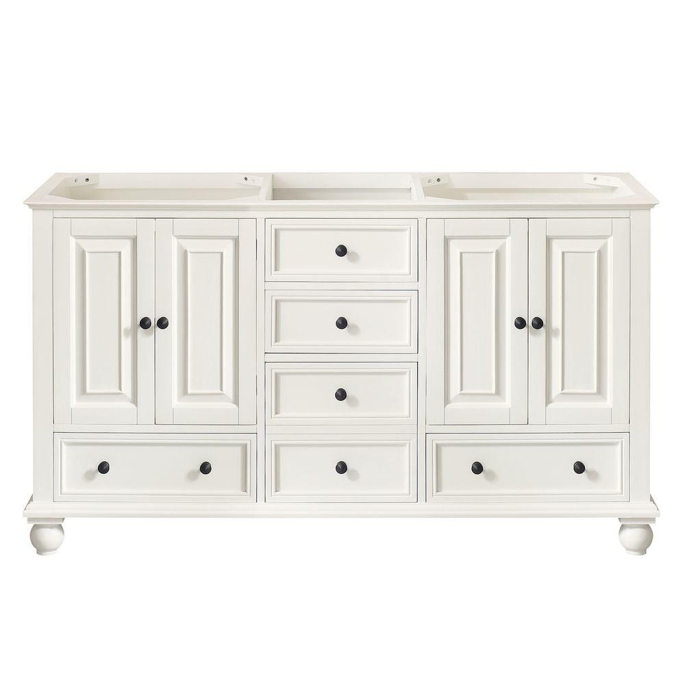 French White 60" Double Freestanding Solid Wood Vanity Cabinet