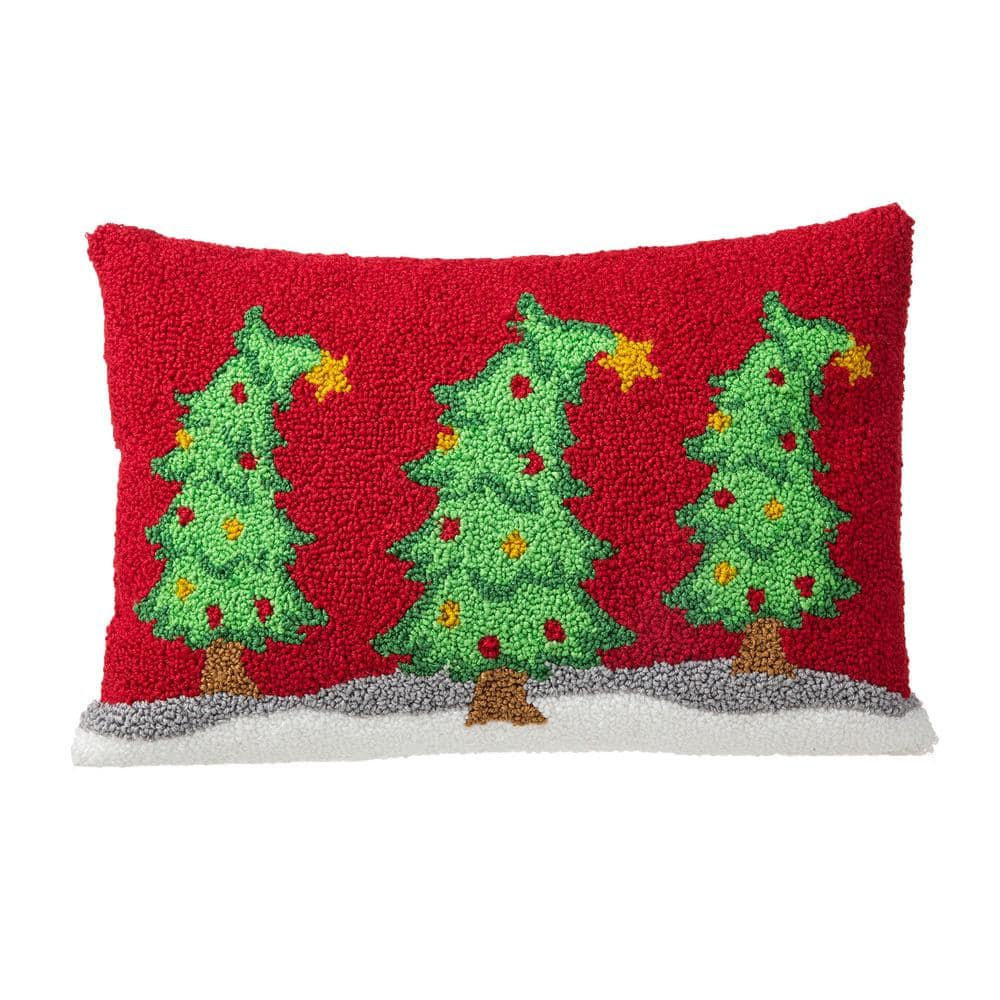 Classic Christmas Trees Hooked Rectangular Throw Pillow