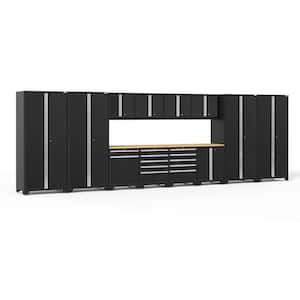 Pro Series 256 in. W x 84.75 in. H x 24 in. D 18-Gauge Welded Steel Garage Cabinet Set in Black (14-Piece)