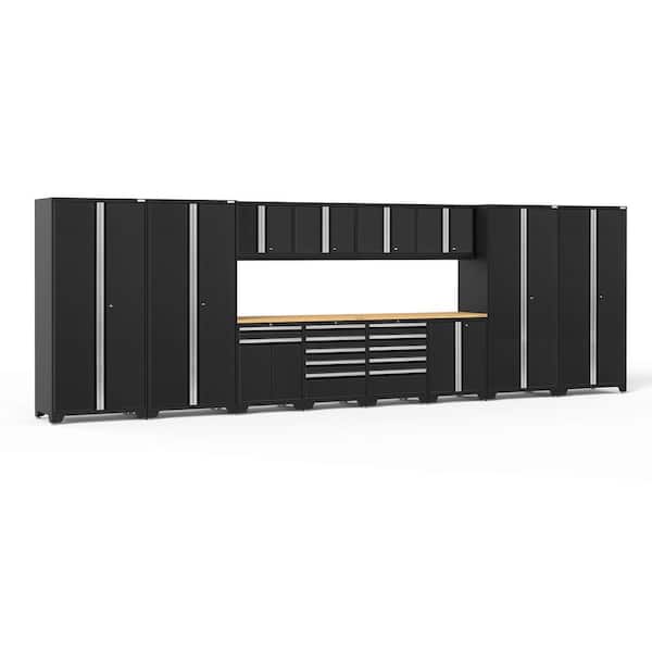 NewAge Products Pro Series 256 in. W x 84.75 in. H x 24 in. D 18-Gauge Welded Steel Garage Cabinet Set in Black (14-Piece)