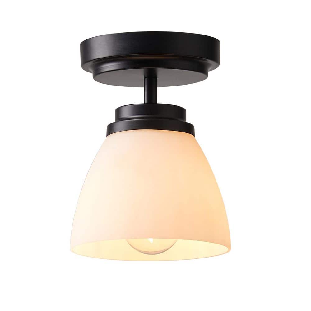 Industrial Farmhouse 6 in. 1-Light Indoor Black Semi-Flush Mount Ceiling Li